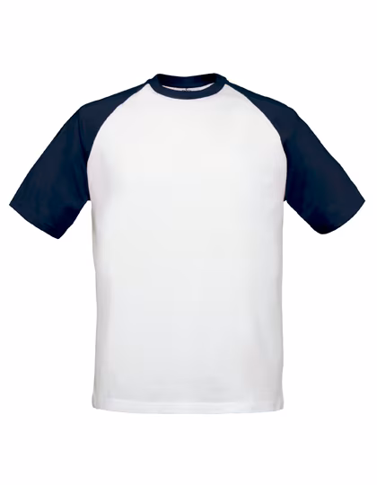 B&C T-shirt baseball con maniche raglan, White/Red M, BCTU020