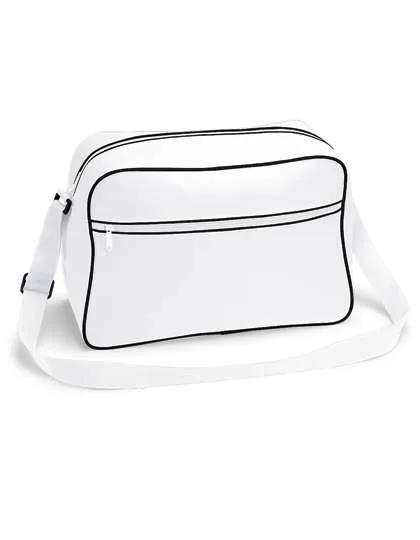 BagBase Sac à bandoulière Retro en polyester 600D, White/Black 40 x 28 x 18 cm, BG14