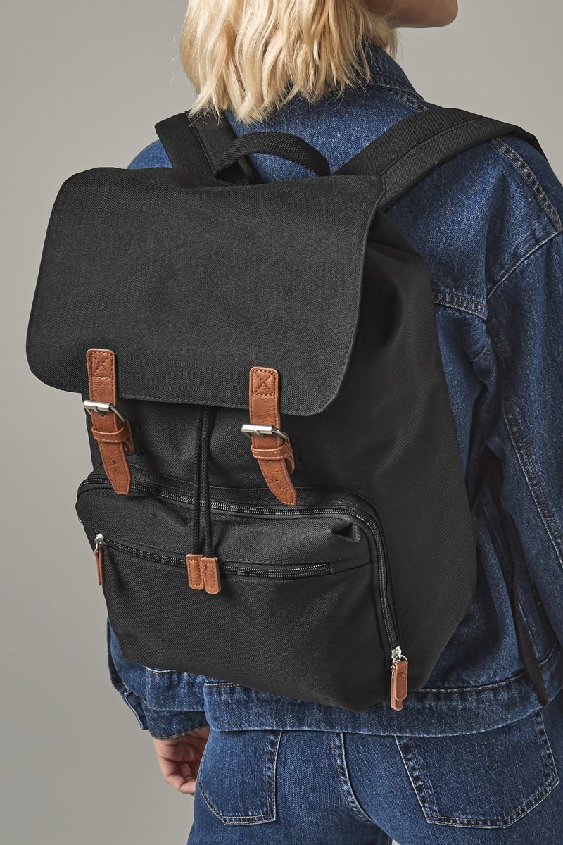 BagBase Vintage Laptop Rucksack mit Kordelzug, Black 30 x 46 x 17 cm, BG613