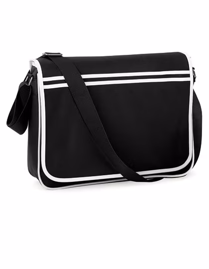 BagBase Retro Messenger Bag 12L Polyester, Black/White 40 x 30 x 10 cm, BG71