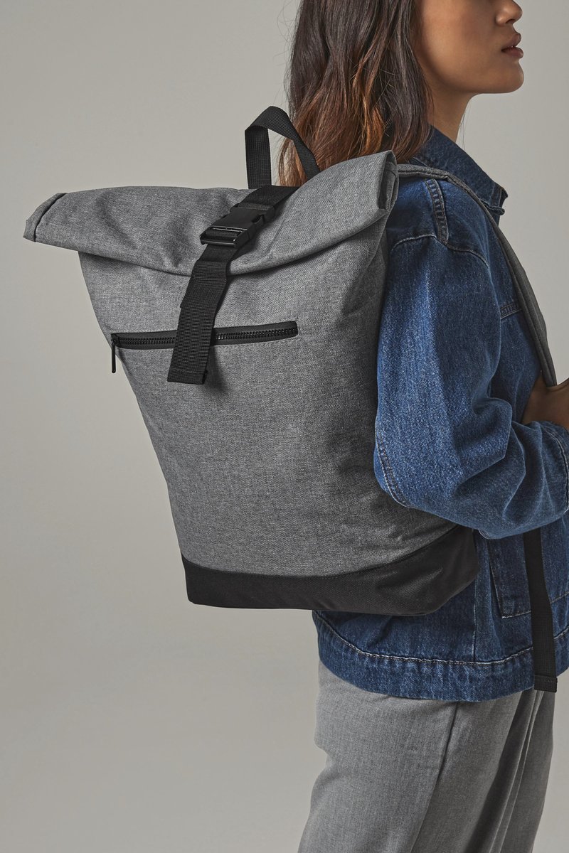 BagBase Roll-Top Laptop-Rucksack aus 600D Polyester, Black 32 x 44 x 13 cm, BG855