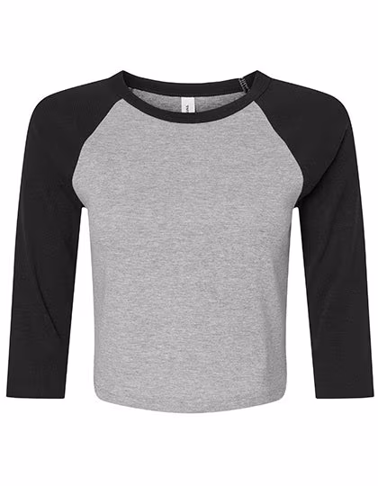 Bella+Canvas Micro Rib 3/4 Raglan T-Shirt for Women, Athletic Heather/Black XS, BL1200