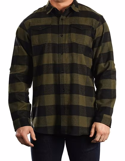 Burnside Woven Checked Flannel Shirt with Pockets, Blue - White (Checked) S, BU8210