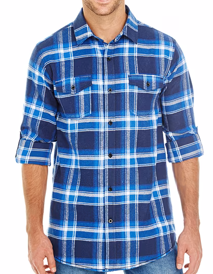 Burnside Gewebtes kariertes Flanellhemd mit Taschen, Blue - White (Checked) S, BU8210