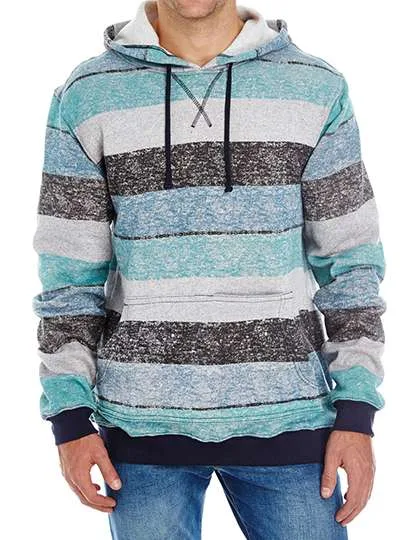 Burnside Gestreifter Marl-Pullover mit Kängurutaschen, Lt. Blue - Black (Striped) S, BU8603