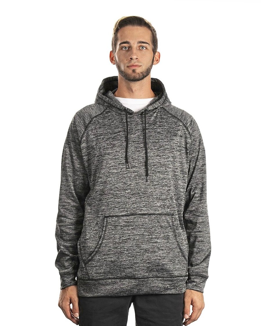 Burnside Leichter Herren Raglanpullover mit Kängurutasche, Black/Heather Charcoal S, BU8670