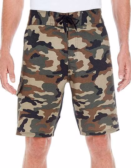 Burnside Stretch Board Shorts mit Kordelzug, Green Camo 34, BU9371