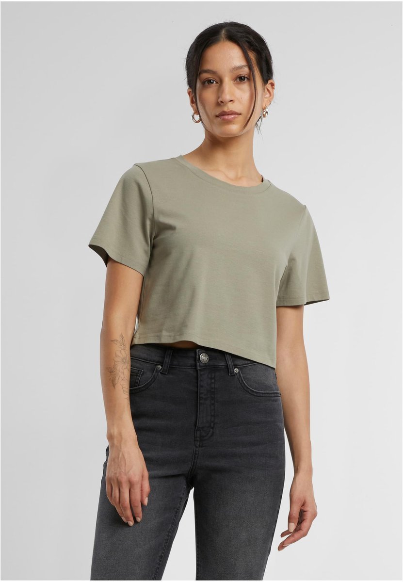 BuildYourBrand Cropped Tee aus Single Jersey für Damen, Grey XS, BY042