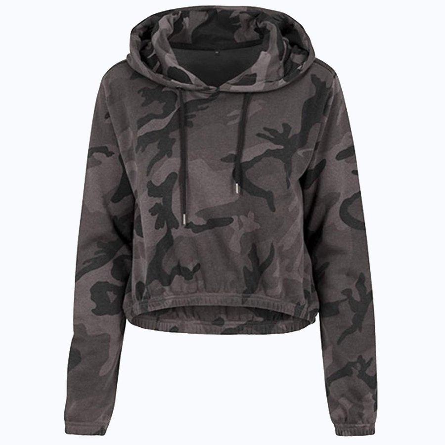 Camo Crop Hoodie mit Kordelzug