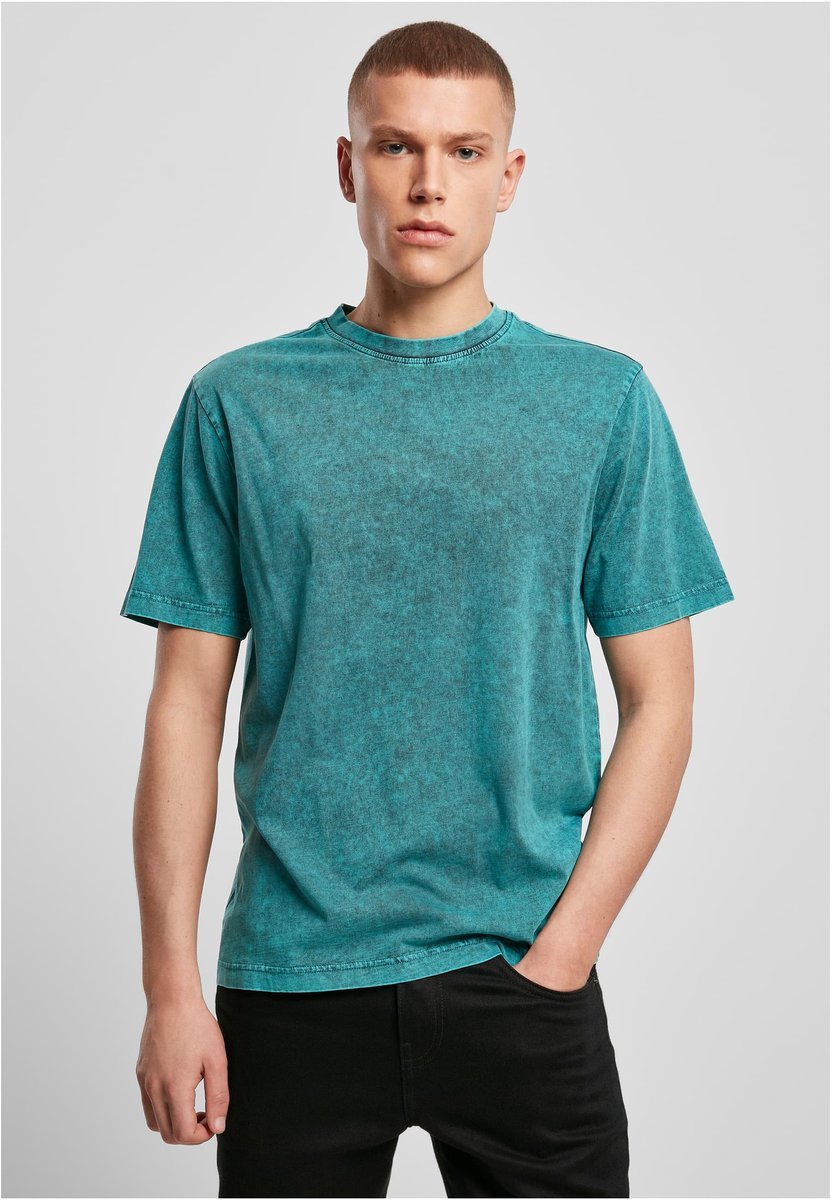 BuildYourBrand Acid Washed T-Shirt Regular Fit Baumwolle, Teal Black S, BY070