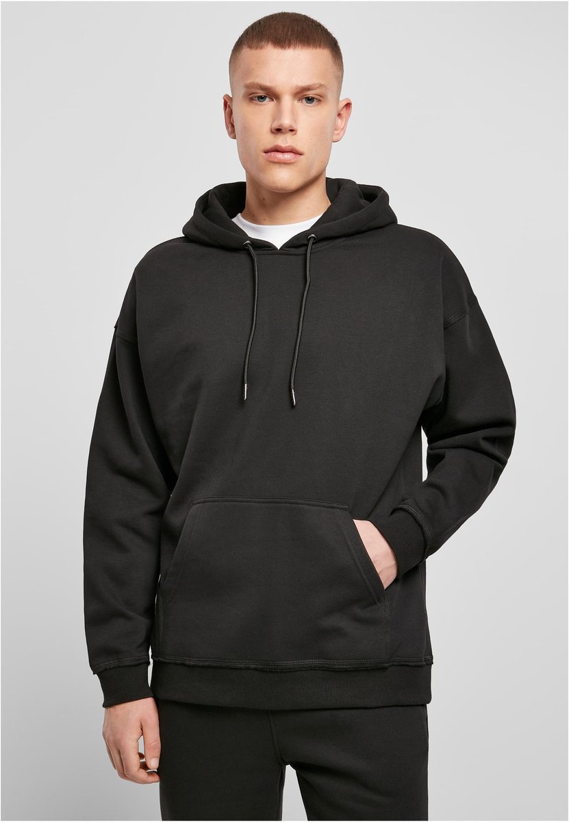 BuildYourBrand Oversize Hoody mit Kordelzug und Rippbündchen, Black S, BY074