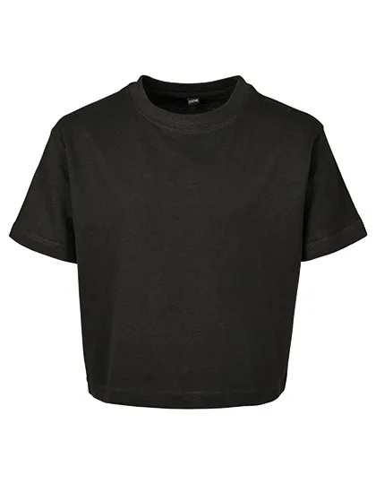 BuildYourBrand Girls' Cropped Jersey T-Shirt Cotton, Black 158/164, BY114