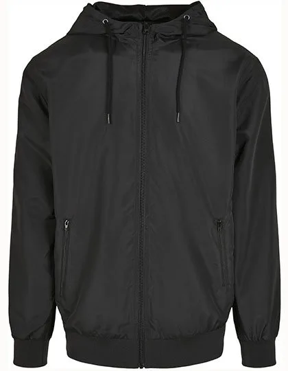 BuildYourBrand Recycled Windrunner Jacke Schwarz mit Kapuze, Black/Black S, BY151