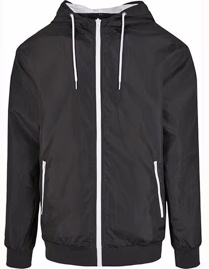 BuildYourBrand Veste Windrunner recyclée Noir avec capuche, Black/White S, BY151