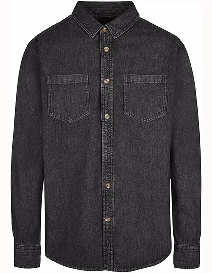 BuildYourBrand Schwarzes gewaschenes Denim-Hemd mit Brusttaschen, Black Washed S, BY152