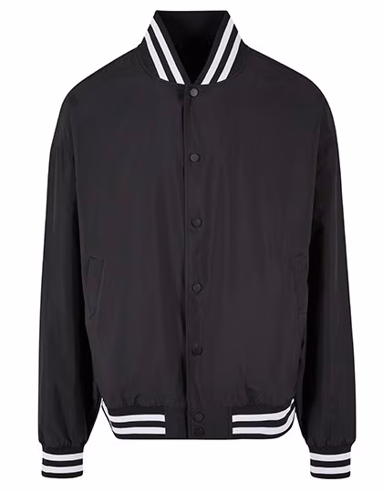 BuildYourBrand Giacca college a righe con abbottonatura a pressione, Black XS, BY259