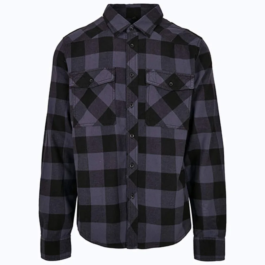 Build Your Brandit Kariertes Flanellhemd aus Baumwolle, Black-Grey S, BYB4002