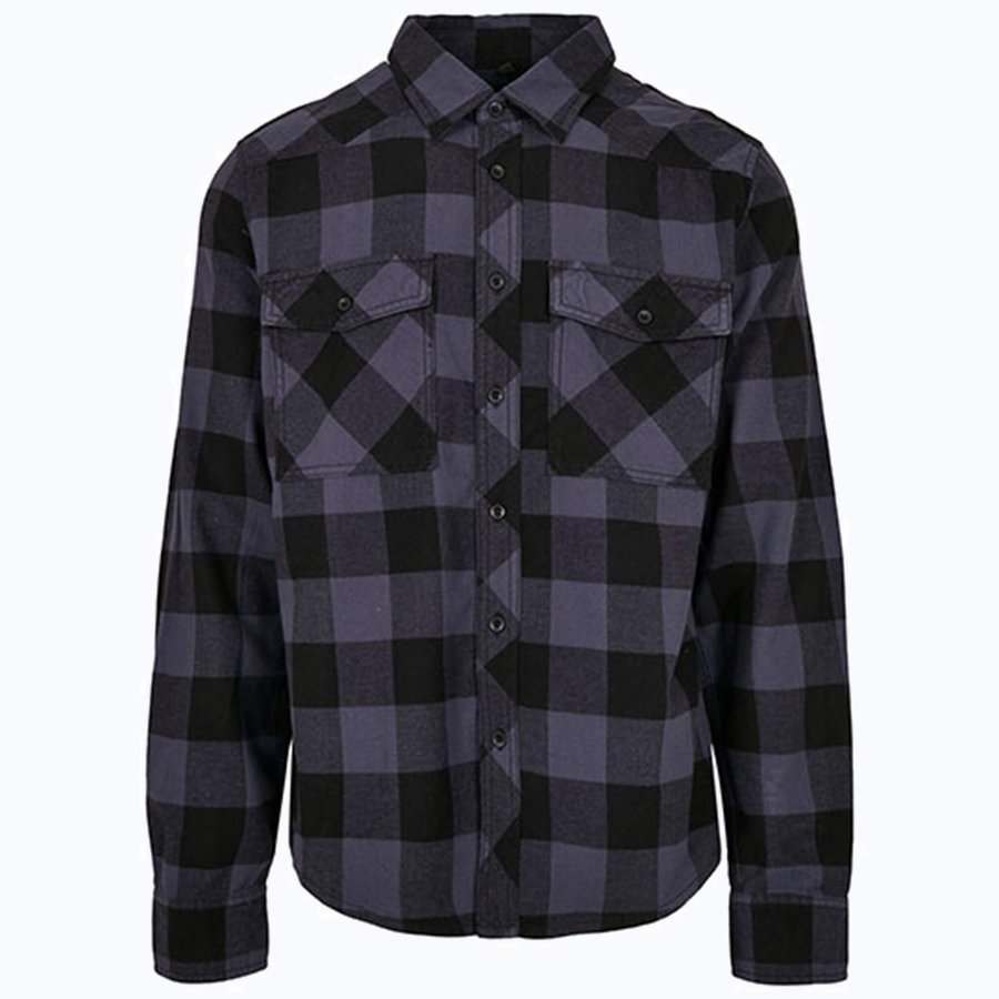 Build Your Brandit Kariertes Flanellhemd aus Baumwolle, Black-Grey S, BYB4002