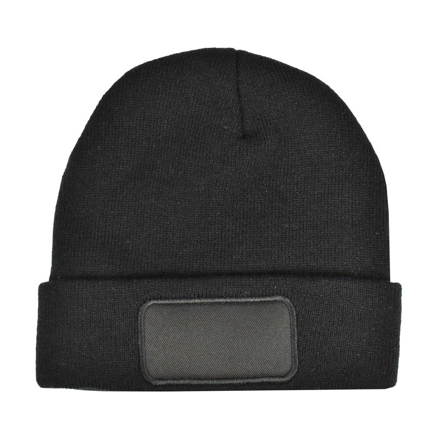 L-merch rPET Beanie mit nachhaltigem Patch, Black One Size, C1449