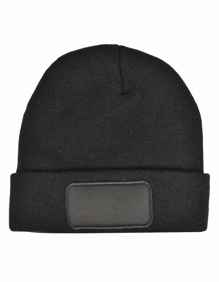 L-merch rPET Beanie mit nachhaltigem Patch, Black One Size, C1449
