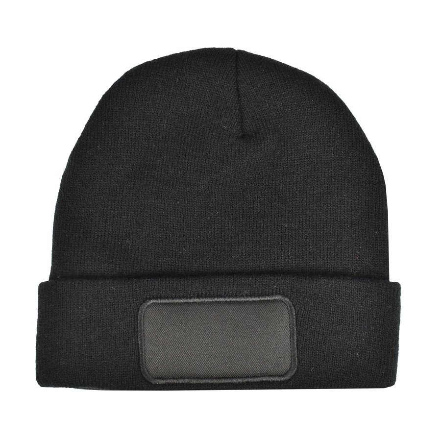 L-merch Strickmütze mit breiter Krempe und Patch, Black One Size, C1451