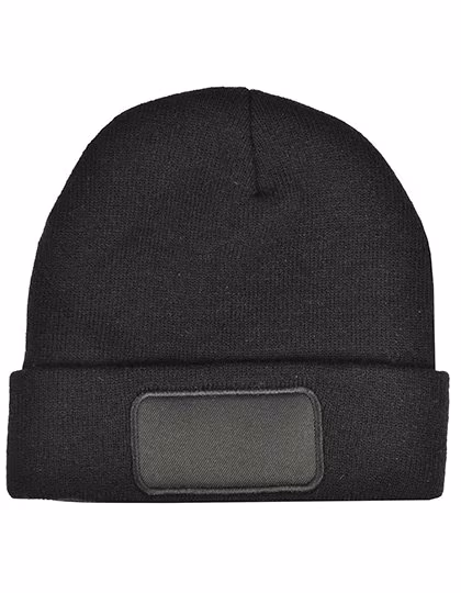 L-merch Beanie with Wide Brim and Patch, Black One Size, C1451