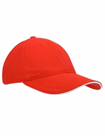L-merch Heavy Brushed Cap aus Baumwolle, Red/White One Size, C1926