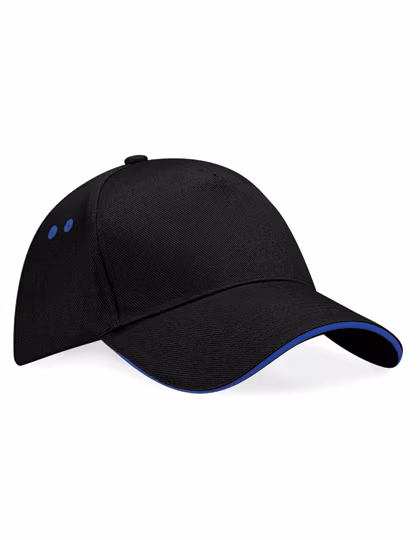 Beechfield 5-Panel Cap with Sandwich Visor in, Black/Bright Royal One Size, CB15C