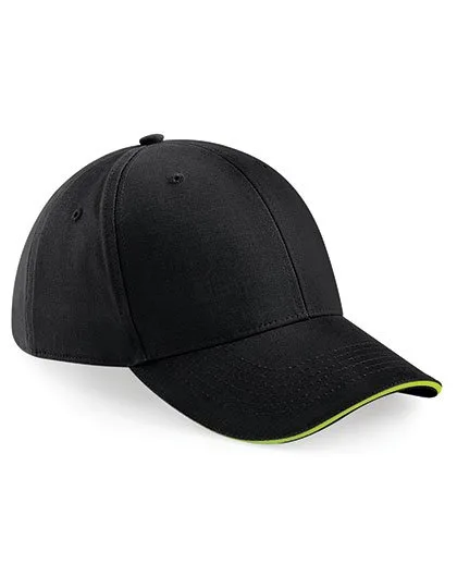 Beechfield Athleisure 6-Panel Cap with Ventilation, Black/Lime Green One Size, CB20