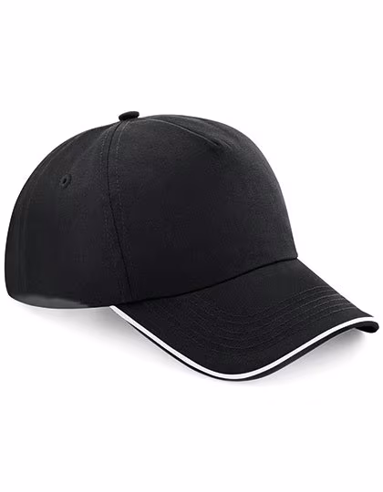 Beechfield Cotton Twill 5-Panel Cap with Piping, Black/White One Size, CB25c
