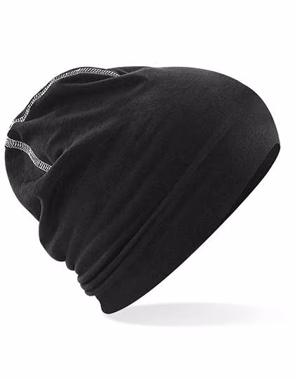 Beechfield Doppellagiger Baumwoll-Beanie Hemsedal, Black/White One Size, CB366