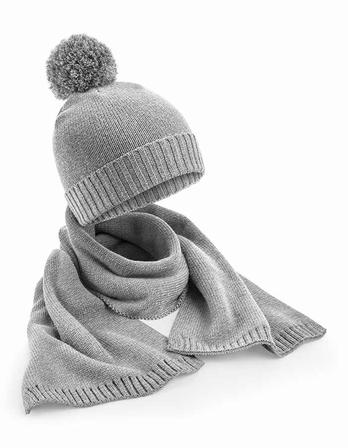 Beechfield Gestricktes Schal- und Beanie-Set, Light Grey Fleck One Size, CB401