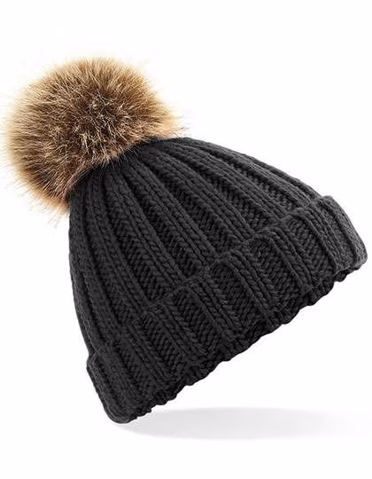 Beechfield Mütze mit Kunstpelz-Bommel für Kinder, Black One Size, CB412b