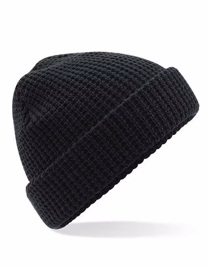 Beechfield Waffelmuster-Strickmütze mit Umschlag, Black One Size, CB422