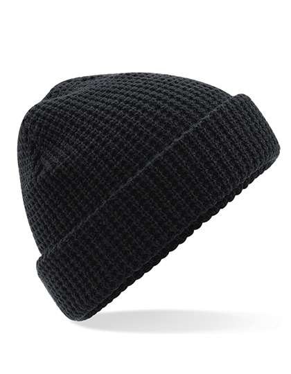 Beechfield Waffelmuster-Strickmütze mit Umschlag, Black One Size, CB422