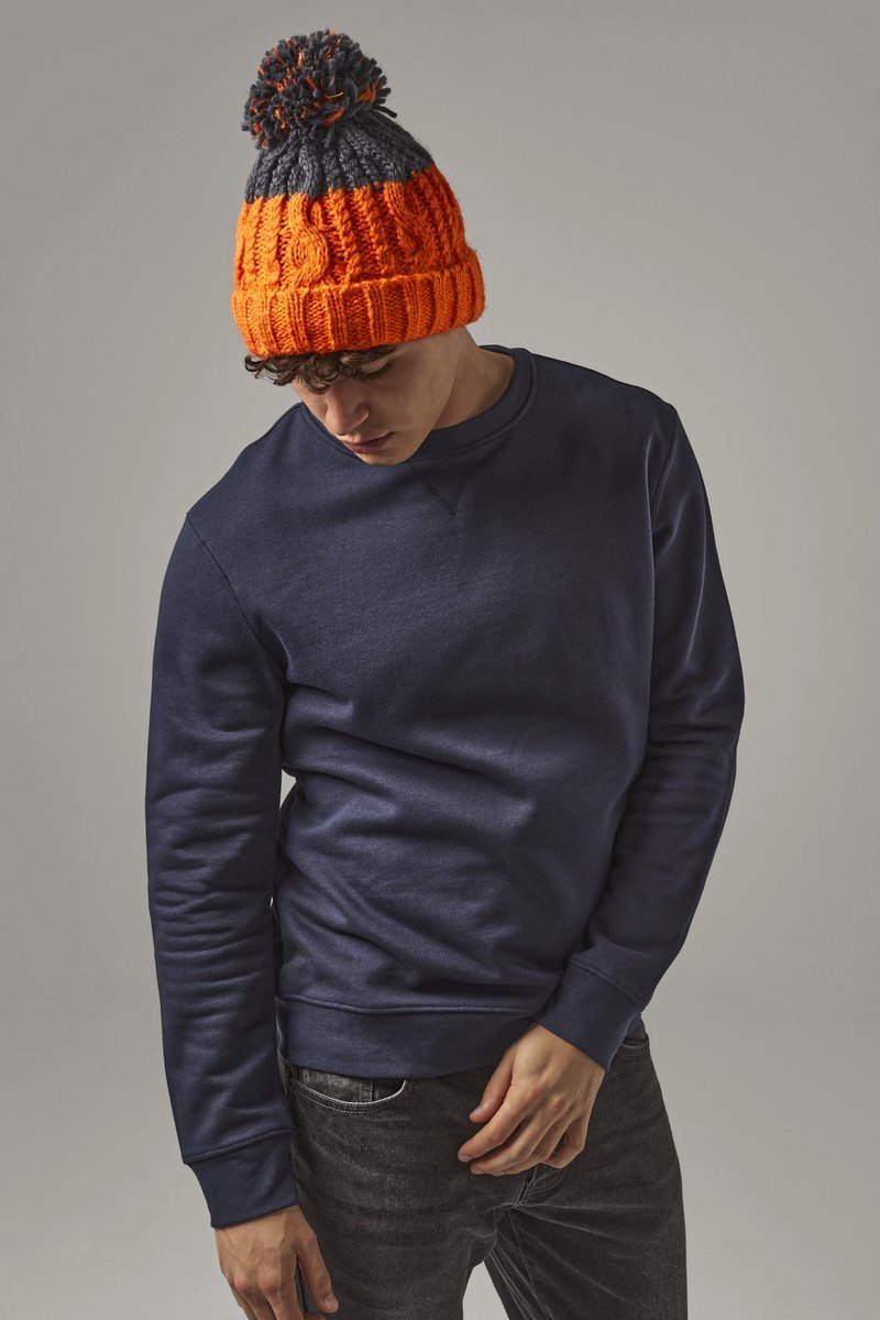 Beechfield Apres Beanie mit Zopfmuster und Bommel, Azure Blue/Oxford Navy One Size, CB437