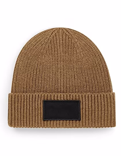 Beechfield Nachhaltiger Beanie mit Baumwoll-Patch, Biscuit/Black One Size, CB442R