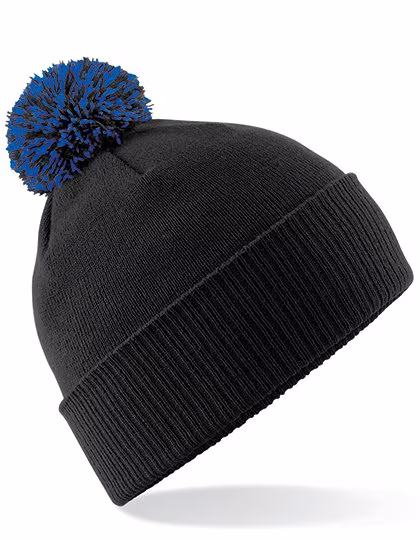 Beechfield Snowstar Beanie with Colourful Pompom, Black/White One Size, CB450