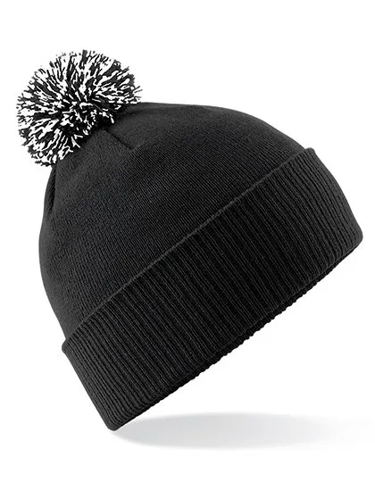 Beechfield Snowstar Beanie mit buntem Bommel, Black/White One Size, CB450