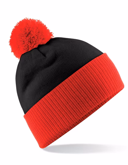 Beechfield Snowstar® Berretto a maglia bicolore con pompom, Black/Bright Royal One Size, CB451
