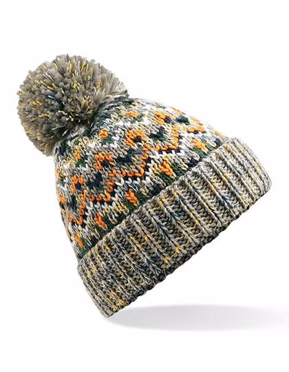 Beechfield Blizzard Bobble Beanie mit geometrischem Muster, Forager Fusion One Size, CB458