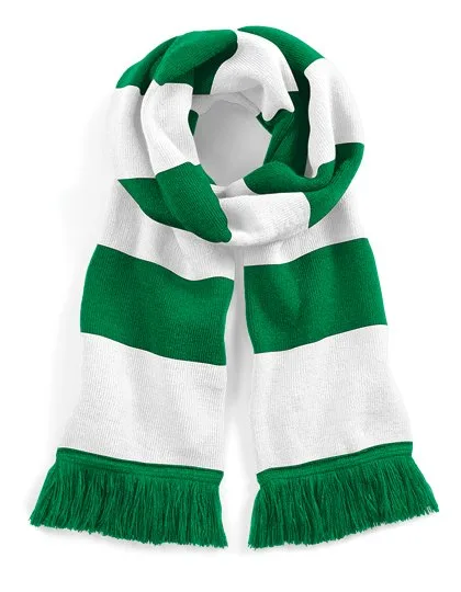 Beechfield Double-Layered Knit Scarf with Fringes, Kelly Green/White One Size, CB479