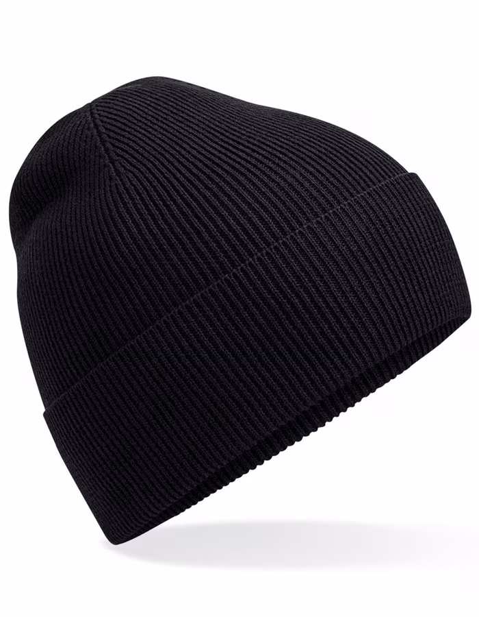 Beechfield Bio-Baumwoll Feinstrick Beanie mit Umschlag, Black One Size, CB51N