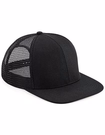 Beechfield Flat Brim Trucker Cap with Mesh Insert, Black/Black One Size, CB664