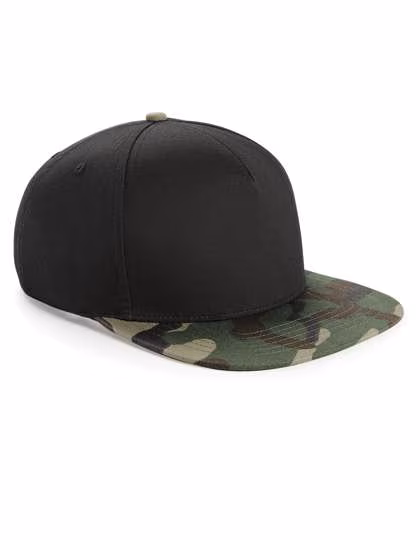 Beechfield Camo Snapback Cap mit Fünf-Segmenten-Design, Black/Midnight Camo One Size, CB691