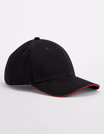 Beechfield Cap a 6 pannelli in Cotone Biologico con visiera sandwich, Black/Classic Red One Size, CB820C