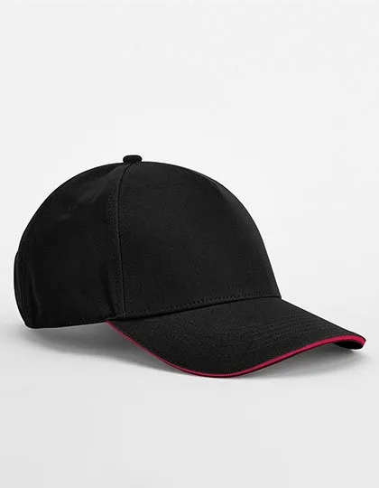 Beechfield Organic Cotton 5-Panel Cap with Sandwich Visor, Black/Classic Red One Size, CB825C