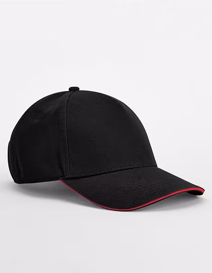 Beechfield Cap a 5 pannelli in Cotone Biologico con visiera sandwich, Black/Classic Red One Size, CB825C