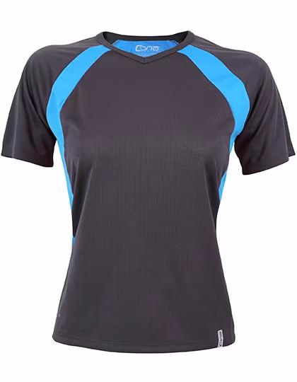 CONA SPORTS Pace Tech T-Shirt Col V pour Femme, Anthracite/Azure Blue XS, CN150