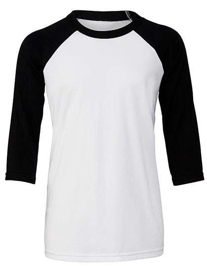 Canvas Jugend 3/4 Arm Baseball-Tee mit Raglan-Ärmeln, White/Black L (14/16 Jahre), CV3200Y